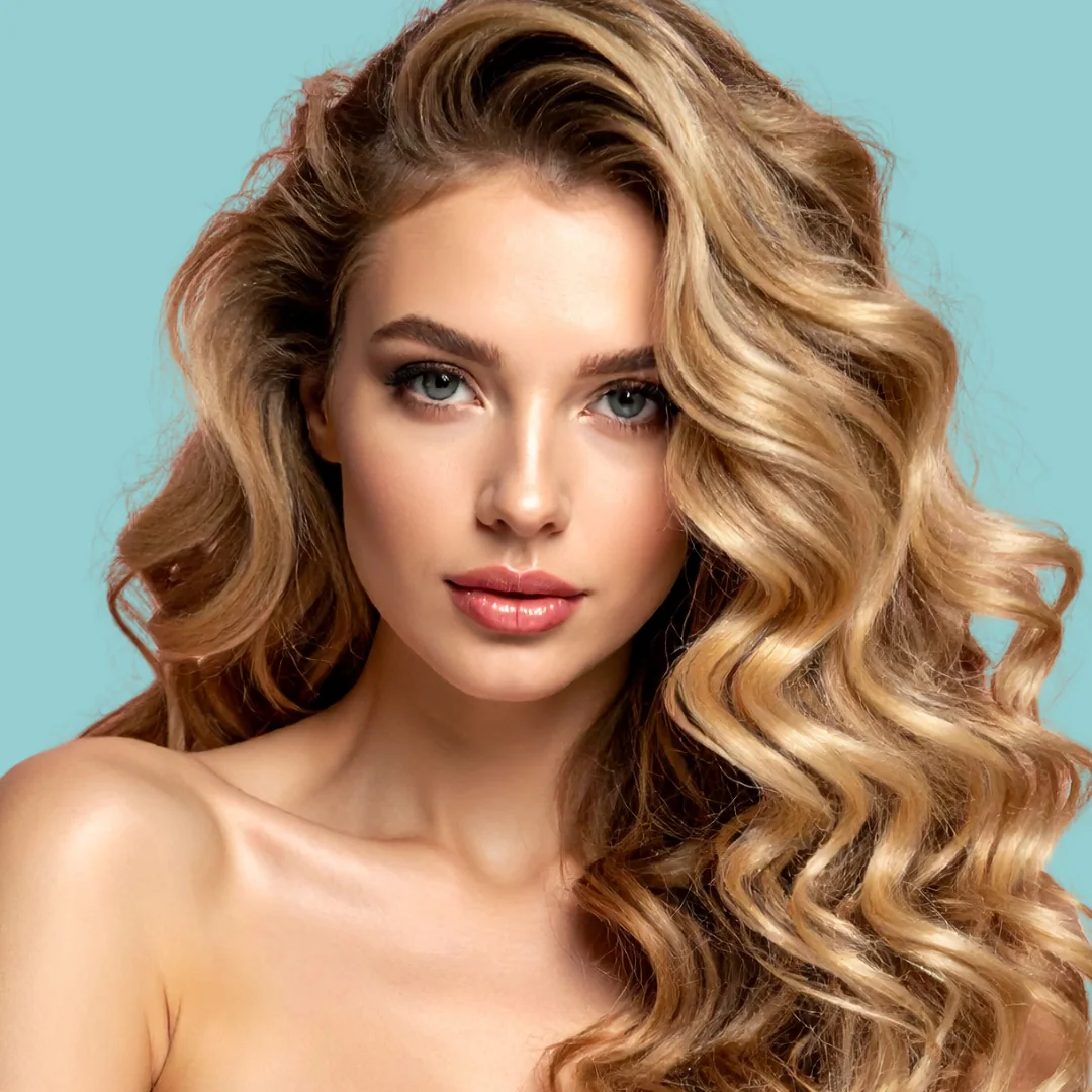 Beauty portrait on an aqua background